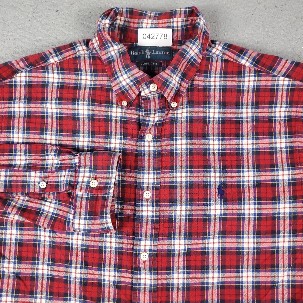 Ralph Lauren Shirt Mens XL Red Plaid Pony Casual Button Up Long Sleeve